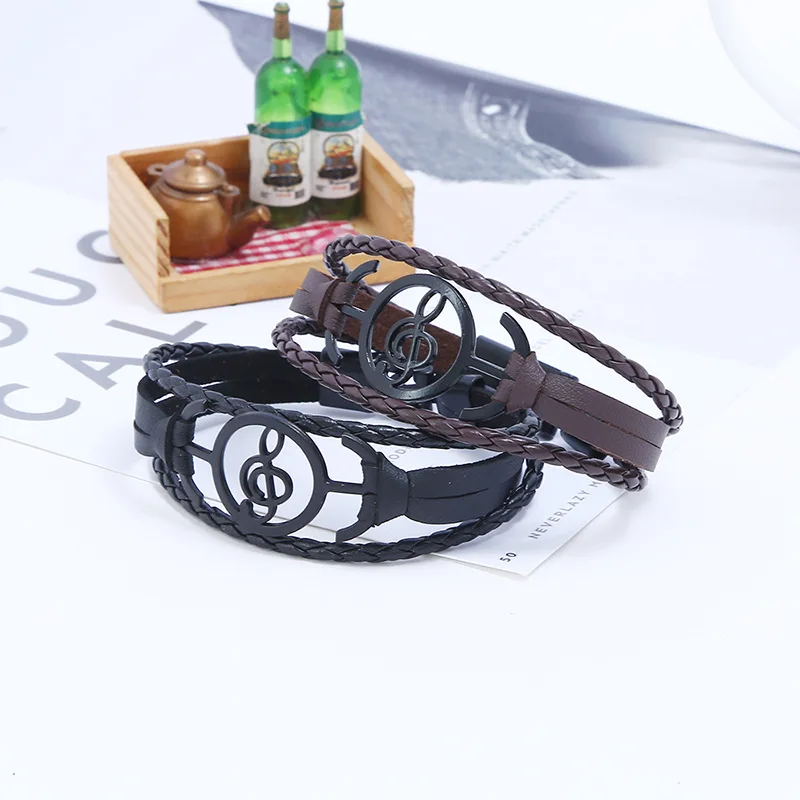 Fashion Casual Vintage Charm Bangle Wrap Braided Woven Leather Music Note Cuff Buckle Bracelet Wristbands Handmade Jewelry | Украшения и
