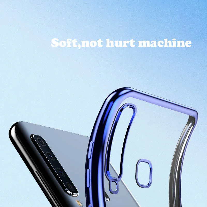 Ультратонкий Прозрачный чехол с золотым покрытием для Samsung galaxy A7 A9 J4 J6 2018 A6S A8S A10 A30