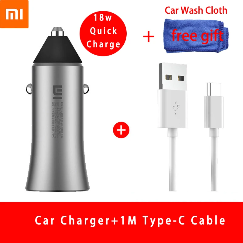 charger for type-c Оригинальное автомобильное зарядное устройство для Xiaomi 18 W Quick Charge mi металлический корпус Dual USB для мобильного iPhone samsung huawei Xiao mi Tablet быстрая зарядка - Тип штекера: charger for type-c