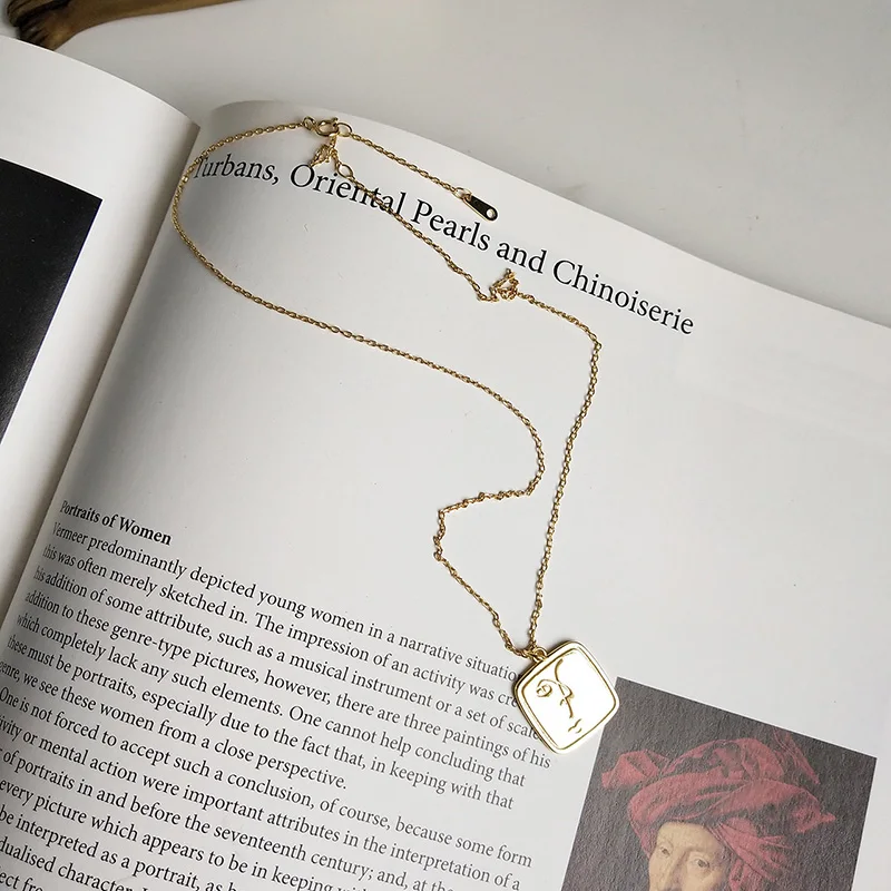 WTLTC Gold Color Artsy Abstract Face Pendant Necklaces Femme 925 Sterling Sliver Necklace Personality Custom Choker Geometrical | Украшения