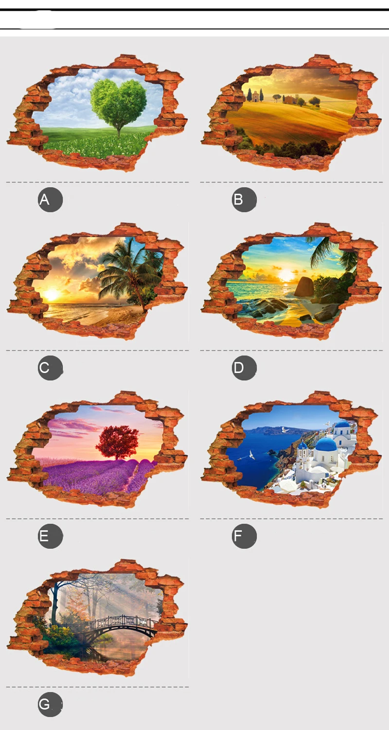 7 стилей 3D сломанная стена винтажный кирпичный Пейзаж Закат настенные наклейки