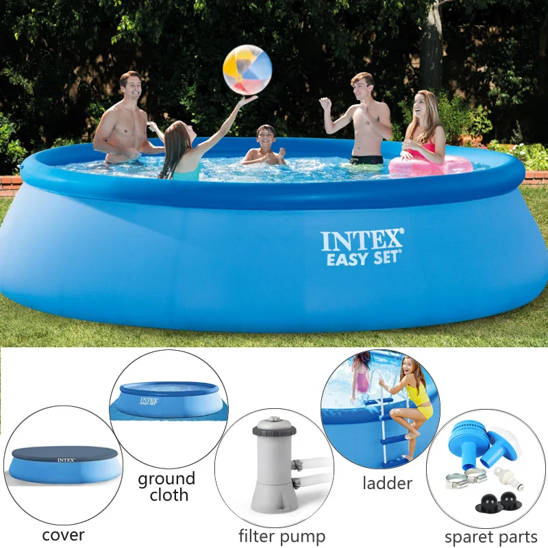 INTEX 28166, 15 футов, 457*107 см, над заземлением, бассейн piscina, легкий набор, бассейн, летний игровой бассейн, семейный бассейн, лестница, фильтр, насос, набор