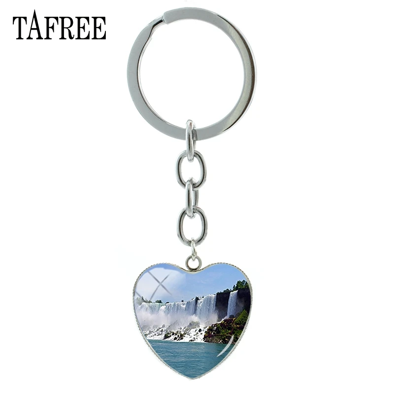 

TAFREE Famous Niagara Falls View Keychains Marvel Nature Scenery Heart Pendant Key Chain bag Pendant men woman Jewelry FA284
