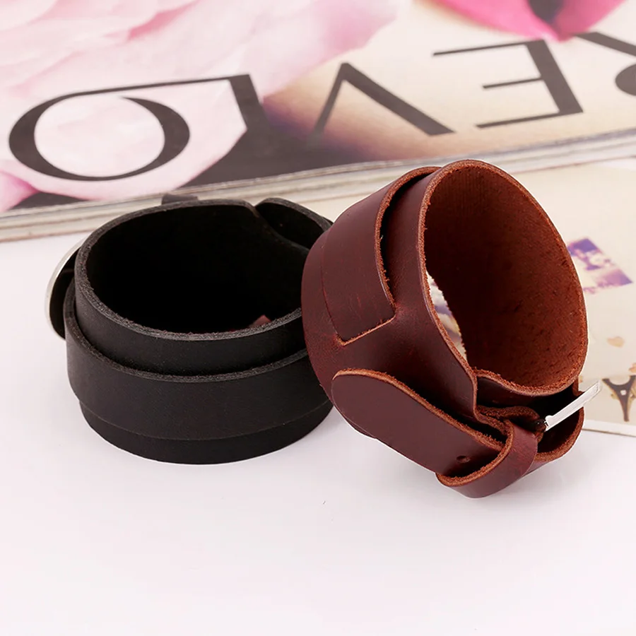 Двухслойный винтажный браслет из воловьей кожи мужские Регулируемые браслеты в