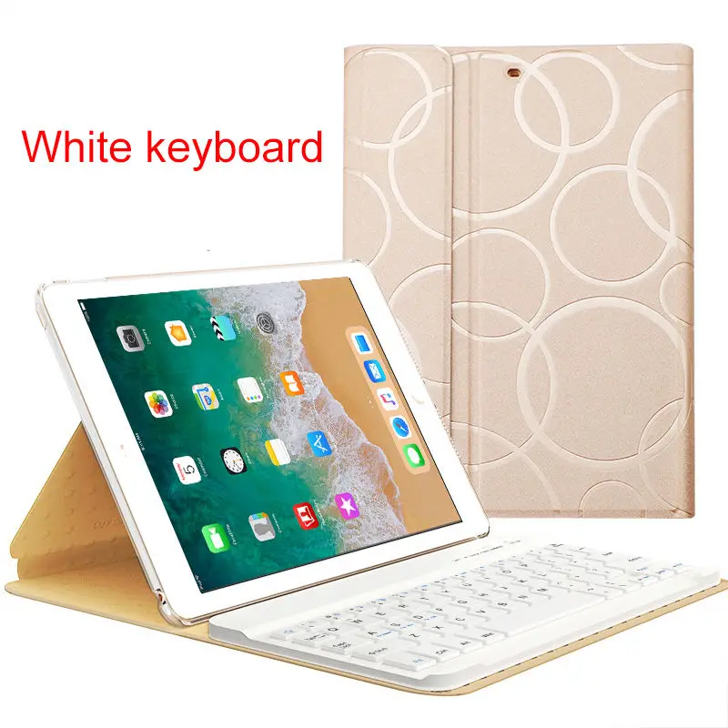 Перезаряжаемая Беспроводная bluetooth-клавиатура для нового iPad 9,7 дюймов, умный чехол для пробуждения/сна, чехол-подставка для iPad Air 1 2 - Цвет: Gold with white