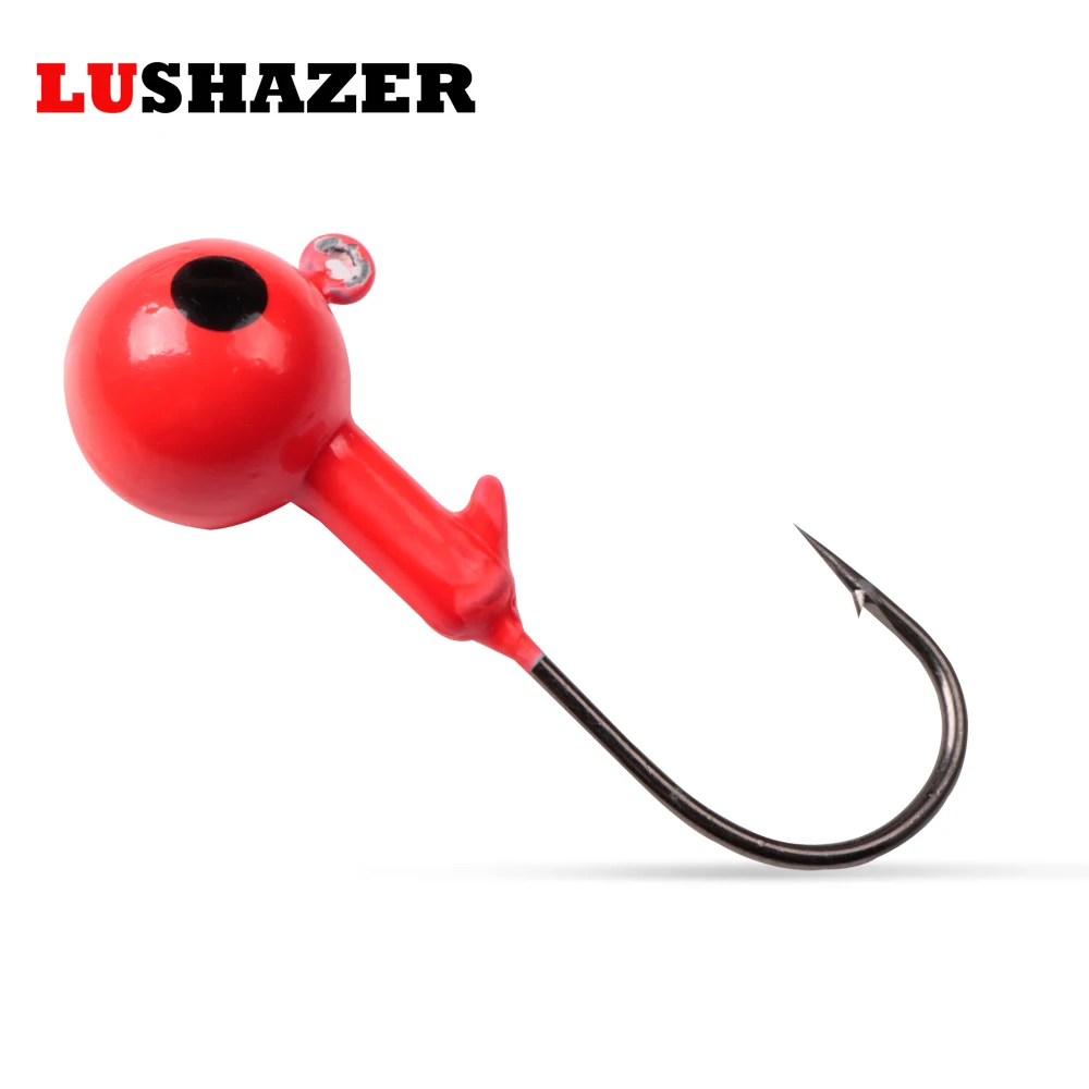 LUSHAZER рыболовные крючки, рыболовные крючки, 3,5 г, 5 г, 7 г, 10 г, 14 г, 21 г, красные свинцовые крючки с круглой головкой для рыбалки, высококачественные рыболовные крючки