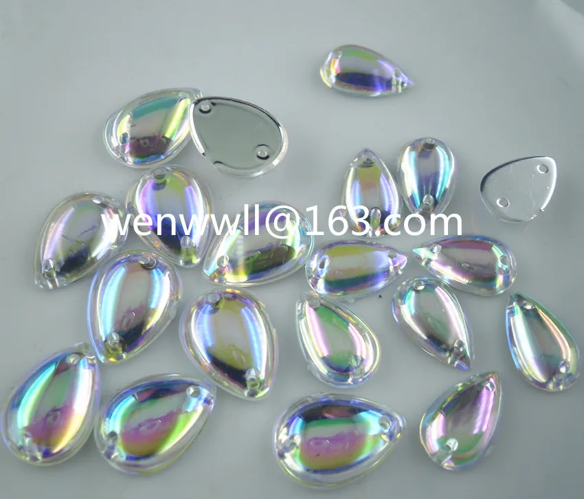 Both hole glazed water drop clear AB Acrylic resin crystal silver flat back diamante rhinestones clothing applique sew 20pcs MG | Дом и сад
