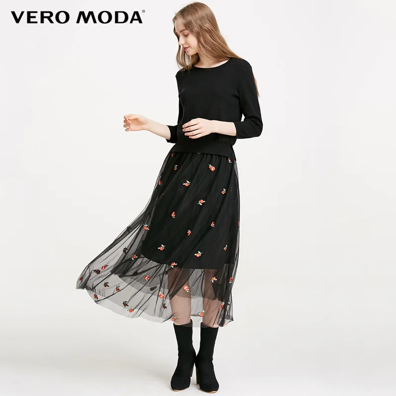 Vero Moda 2019 Новая мода o-образным вырезом Высокая талия средней длины Вышивка
