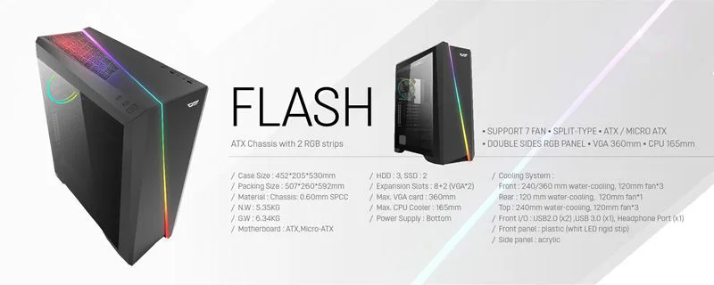 Aigo Flash PC компьютерный игровой чехол ATX Mid-Tower USB 3,0 порты окна из закаленного стекла чехол для компьютера шасси 120 мм вентиляторы RGB