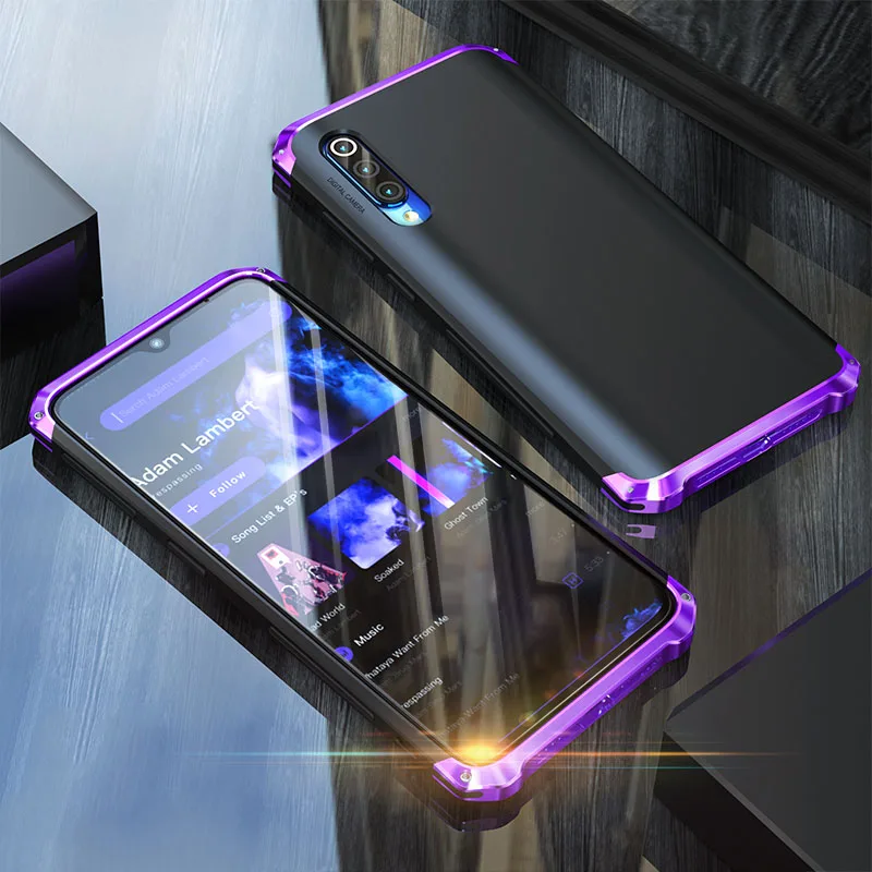 Роскошный противоударный армированный чехол для телефона для Xiaomi mi 9 se чехол металлический Bumber задняя крышка для Xiaomi mi 9se чехол Xiao mi 9 чехол - Цвет: Black Purple