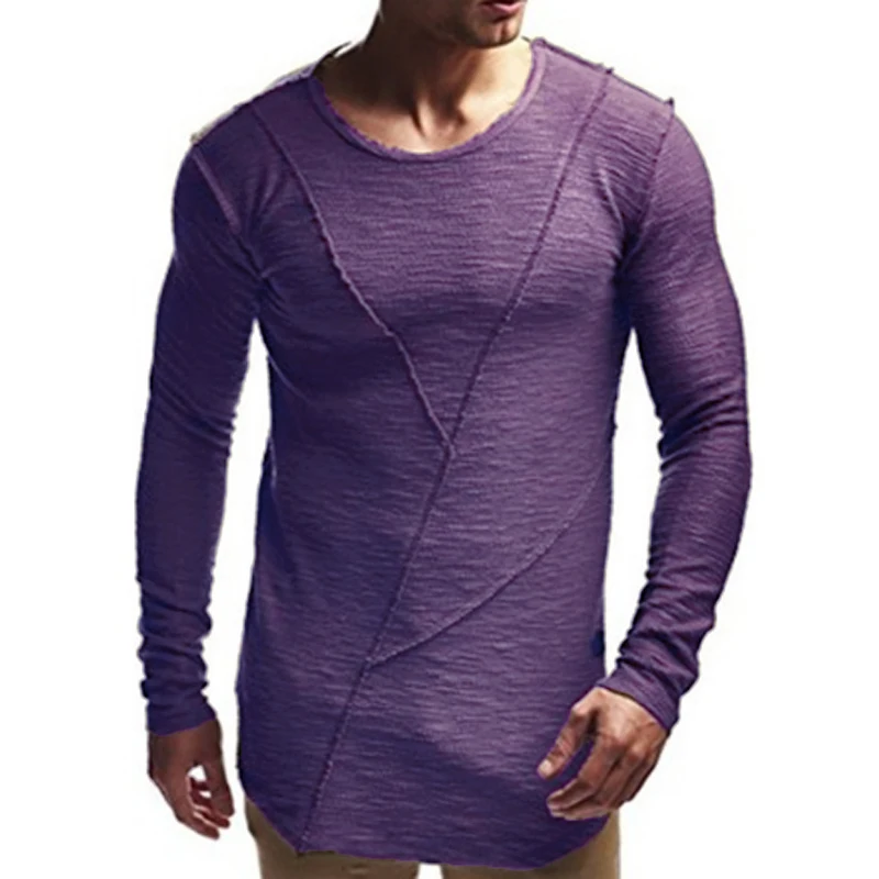 Comfortable Extend HipHop Men T Shirt Long Sleeve Basic Solid O-Neck Patchwork Loose Gyms Muscle Shirts Tee Male Clothing