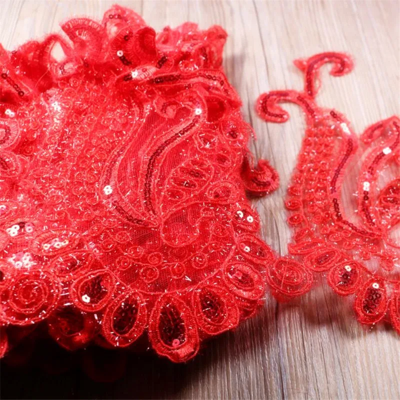 Delicate 1yard Red Glitter Wedding Dress Cording Lace Applique Thread Embroidery Accessories Trim 25cm LR0006 | Дом и сад