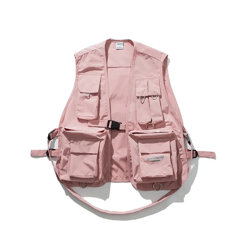 Несколькими Карманами жилет в стиле хип хоп для мужчин 2019 Hi end модные однотонные