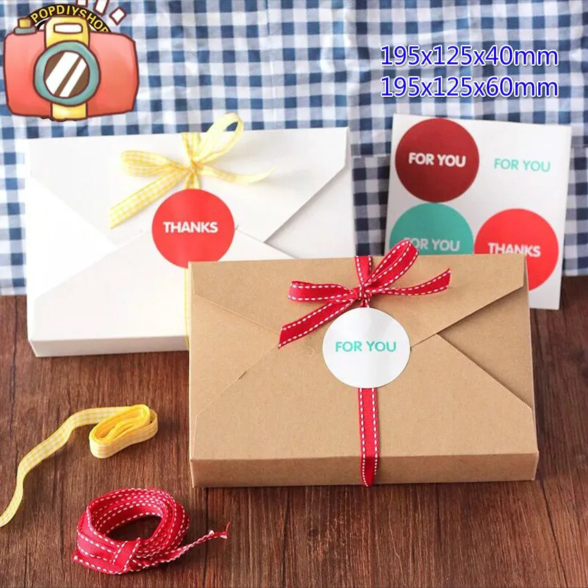 

20pcs/lot 19.5x12.5x4cm Brown/white Kraft Paper Gift Boxes Enveloped Typed For Candy/wedding Invitation Cards Fold