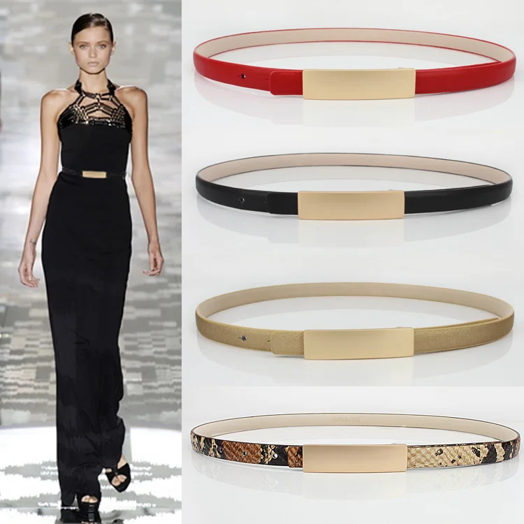 Металлический модный короткий Универсальный тонкий ремень из натуральной кожи