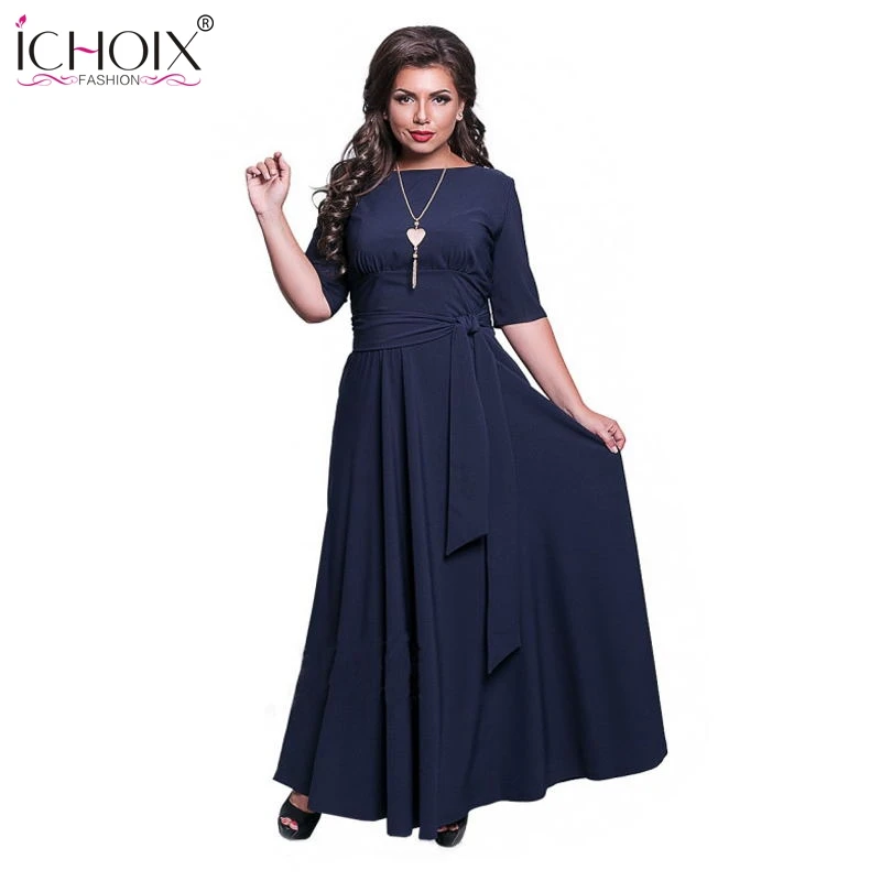 2019 Spring 5XL 6XL Plus Size Women Long Dress Big O neck Floor Length Maxi Half Sleeve Elegant Evening Party Dresses | Женская одежда