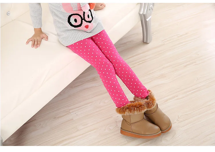 Детские леггинсы с флисовой подкладкой в горошек для девочек плотные теплые