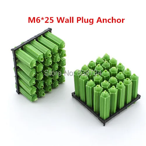 100 шт. M6 * 25 зеленые пластиковые настенные расширения plug якорь подходит для