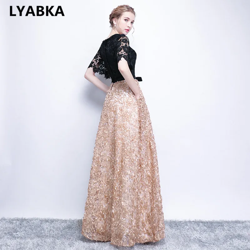 Новинка 2019 модное вечернее платье черного цвета с хаки кружевное до пола