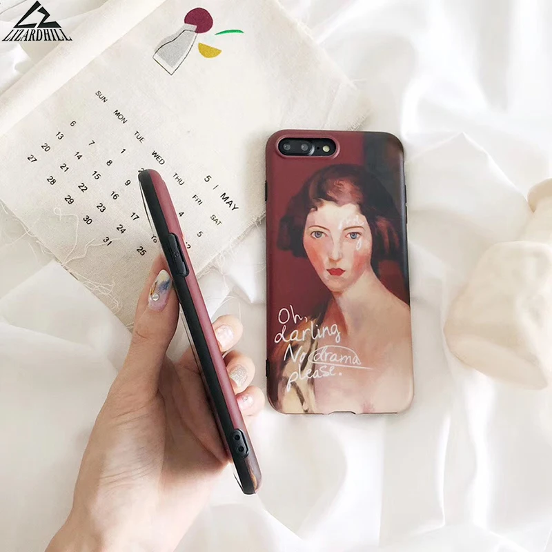 Lizardhill Phone Cases For iphone 7 Case 6 6s 8 Plus cover Retro oil painting drama tears woman Coque fundas letter |