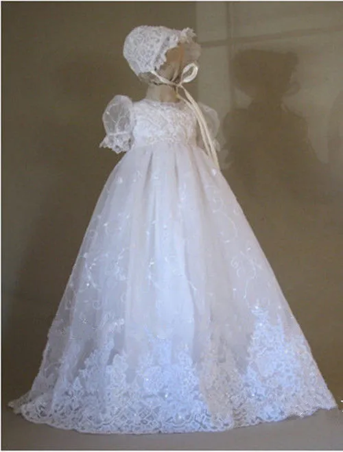 

Luxury White Baby Infant Gowns for Baptism Lace Long Christening Gowns First Birthday Dresses Size 0-24 Months