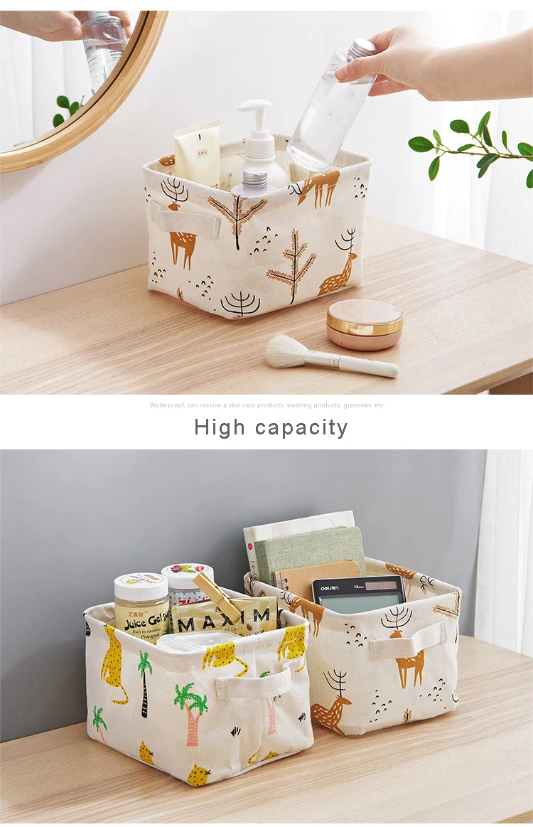 Storage Basket DIY Office Desktop Organize Folding Linen Toy Storage Box Pastoral Floral Animal Jewelry Makeup Organizer Baskets