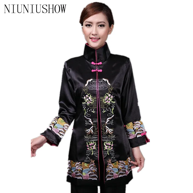 Женский атласный пиджак с длинным рукавом черный костюм Тан в классическом стиле