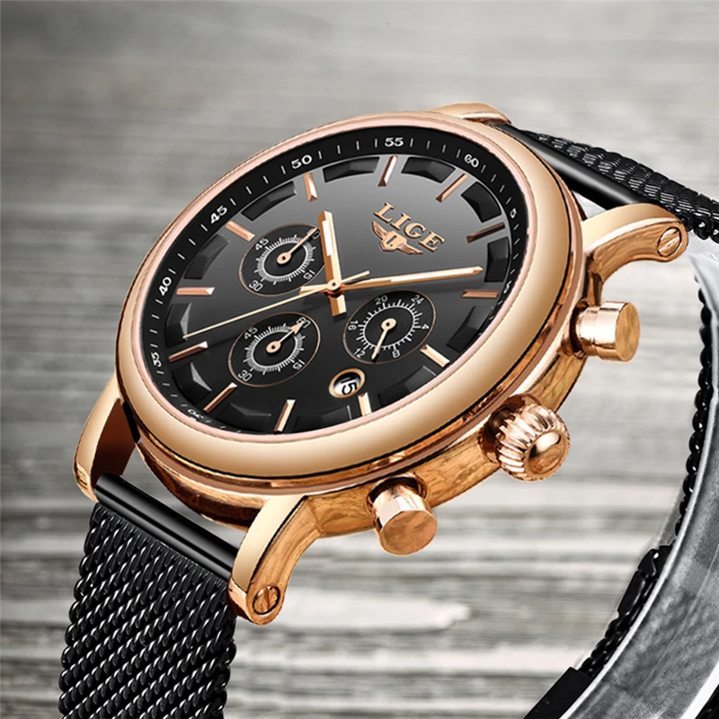 LIGE новые мужские часы Топ бренд класса люкс Бизнес повседневные кварцевые