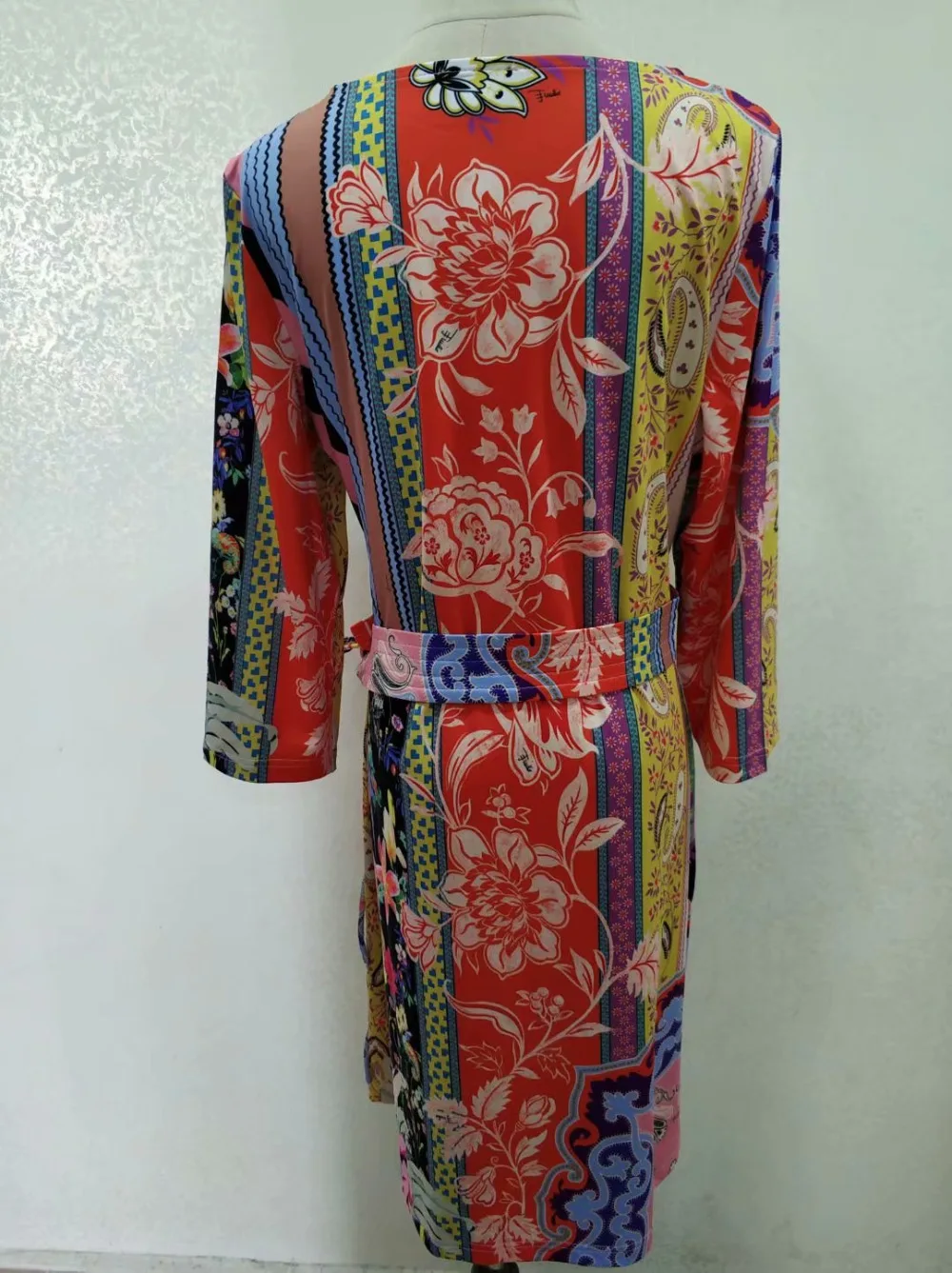 New 2018 Luxury Designer Dress Women's Fashion 3/4 Sleeves Colorful Flower Print XXL Stretch Jersey Slim Silk Day | Женская одежда