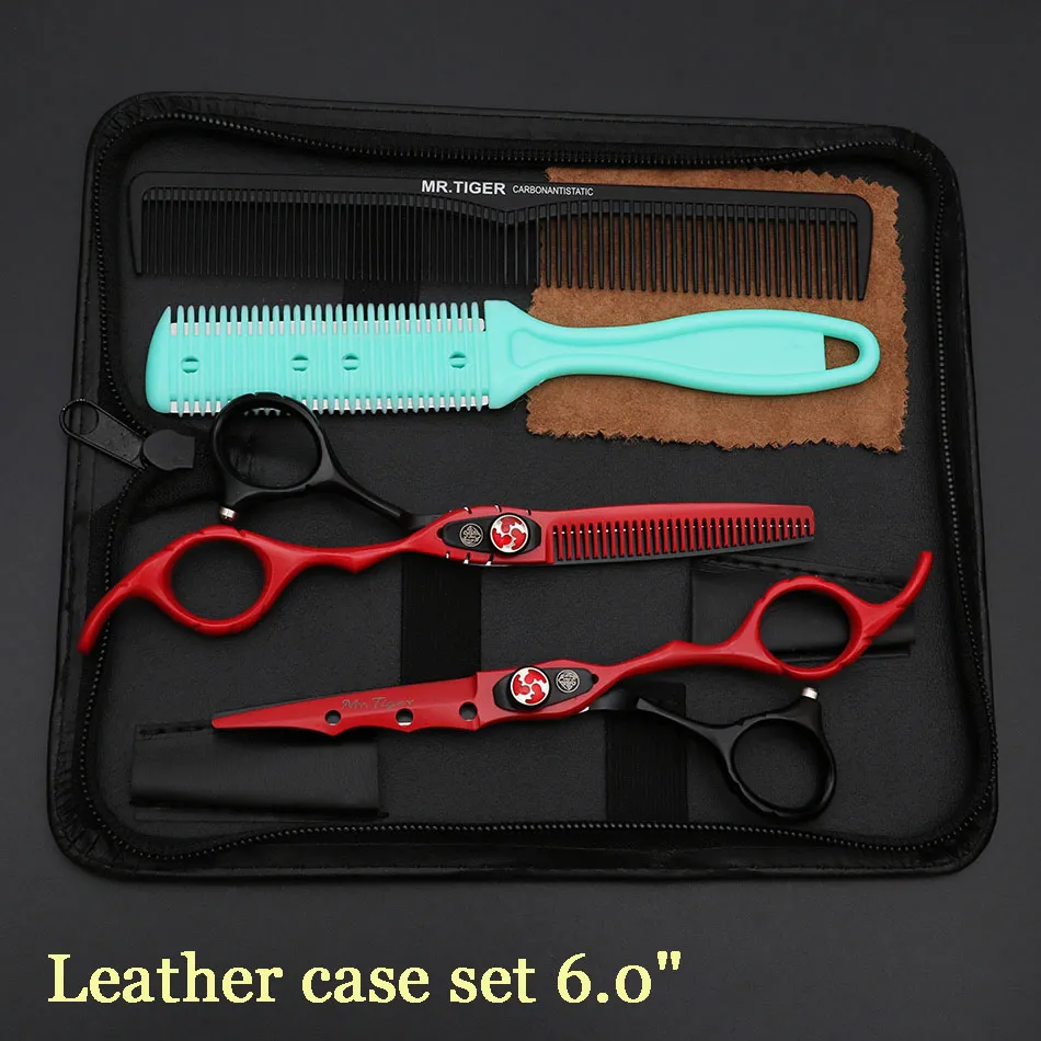 leather case set Ножницы для волос с острым лезвием, Профессиональные парикмахерские ножницы, парикмахерские ножницы, парикмахерские ножницы с бритвенным набором Makas 5,5 6,0 - Цвет: leather case set