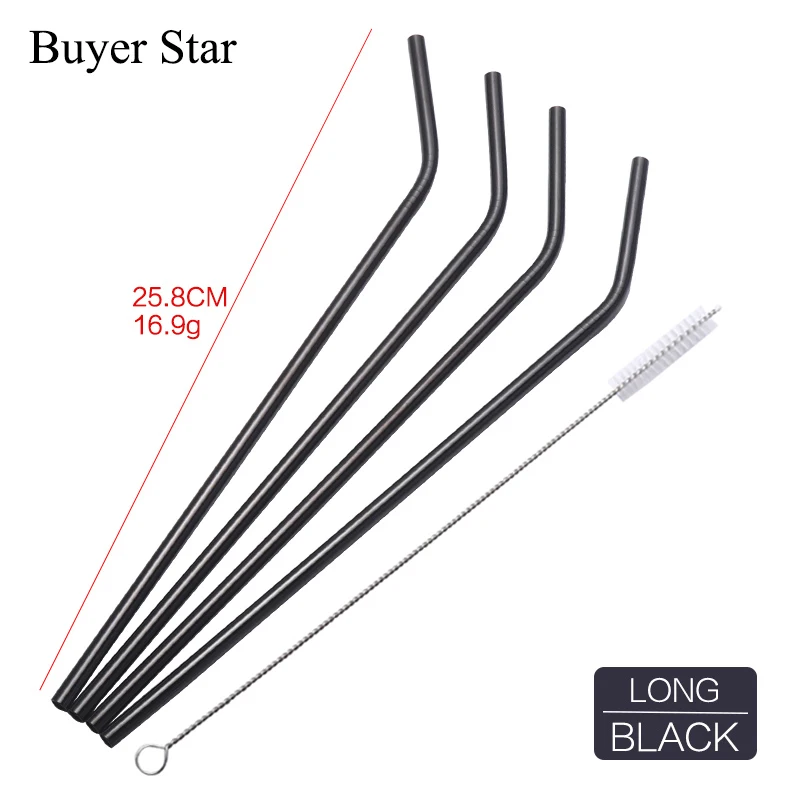8 Long Black 8 шт Золотая Питьевая солома многоразовые 6 мм Красочные соломинки Чистящая Щетка Набор розовое золото металлическая соломинка - Цвет: 8 Long Black