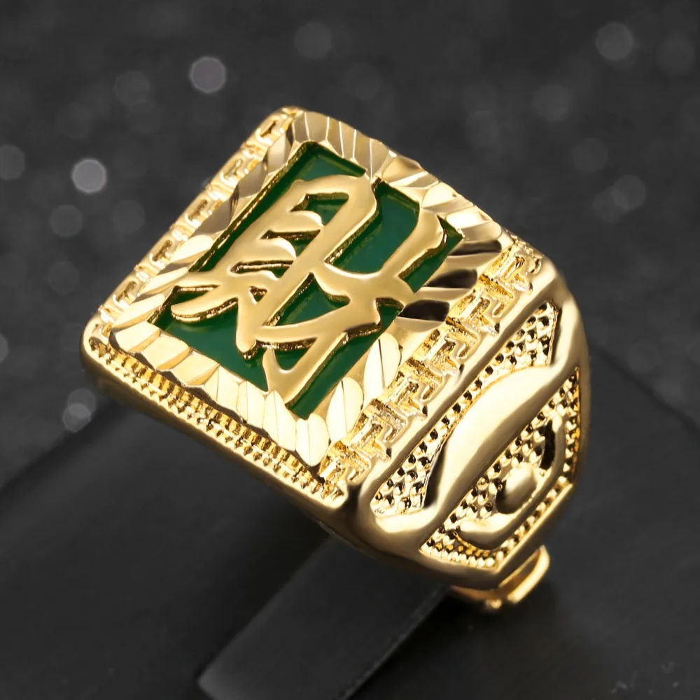 Felicia регулируемый размер мужское золотистое кольцо обручальное черная/зеленая