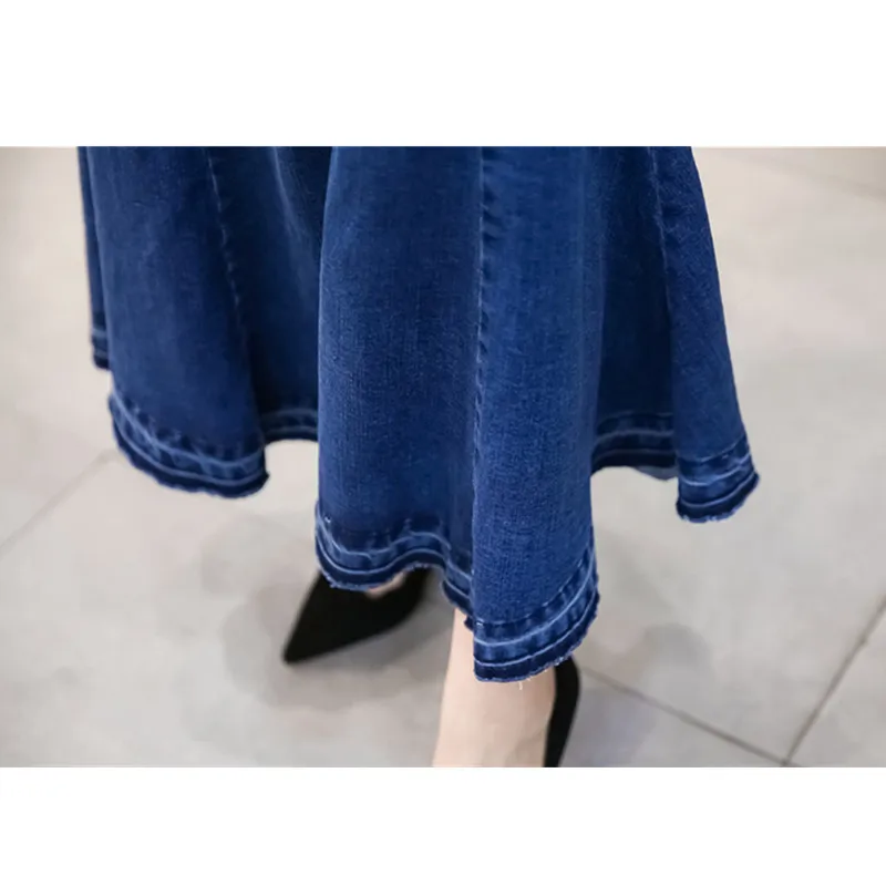 

High Waist Women Denim Skirts 2018 Autumn Winter European American Style Single-breasted Design Ruffle Jeans Mermaid Skirts Long