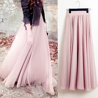 2021 bohemia long skirts women stretch high waist solid chiffon a line skirt casual pleated maxi skirt faldas saias streetwear