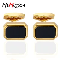 memolissa quality black gem square french cufflinks gold color cuff links for mens gemelos bouton manchette
