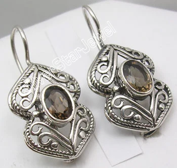 SMOKY QUARTZ Chanti Международный чистого серебра голубой топаз антикварный стиль женские ювелирные изделия серьги 1 1/8 дюймов - Окраска металла: SMOKY QUARTZ