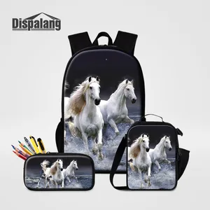 dispalang 3pcs horse print kids backpack set for teenager girls animal school bag women travel shoulder lunch bag mochila free global shipping