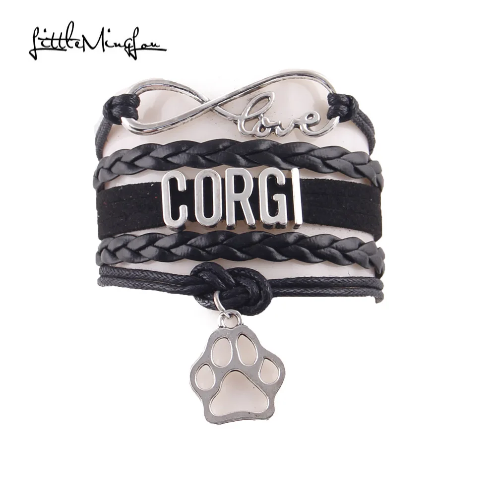 

Infinity Love CORGI Bracelet Dog Pet Paw Charm Leather Braid Handmade Wrap Women Bracelets & Bangles For Women Jewelry