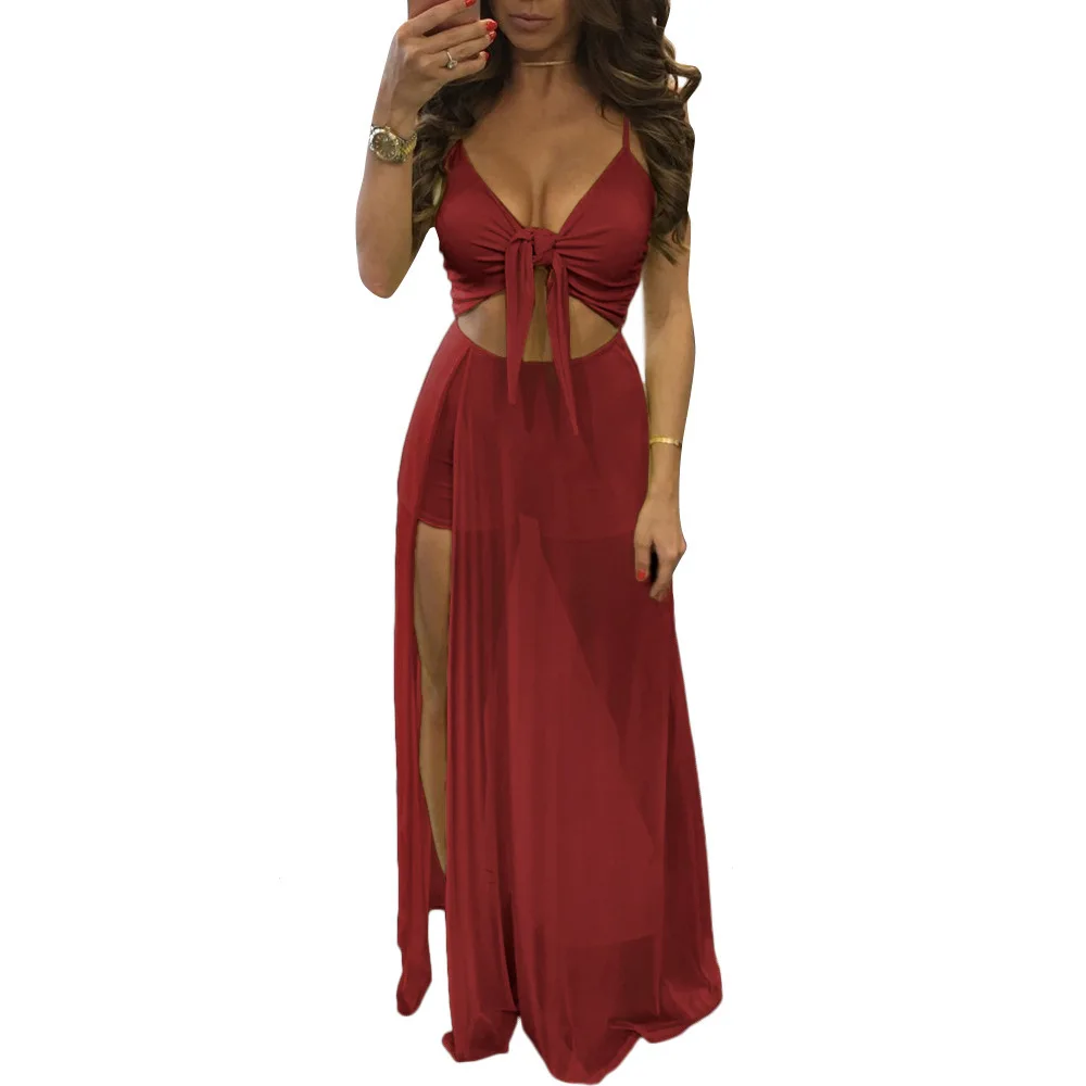 Женское Сетчатое платье на бретелях спагетти с бантом и V образным