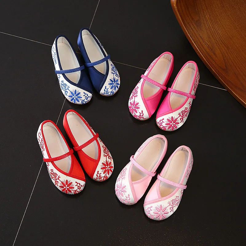 Цветок обувь для девочек Весна лето осень туфли в стиле Принцесса с вышивкой