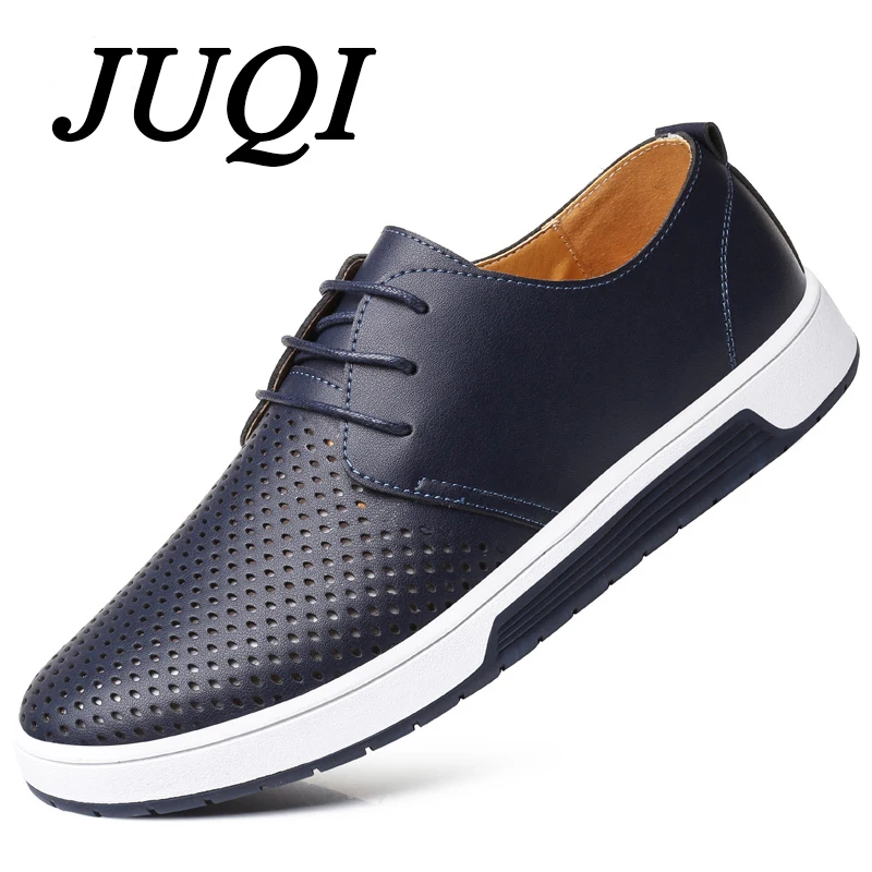 New 2019 Men Casual Leather Fashion Trendy Black Blue Yellow Shoes Summer Breathable Lace-Up Big Size 38-48 Free Shipping | Обувь