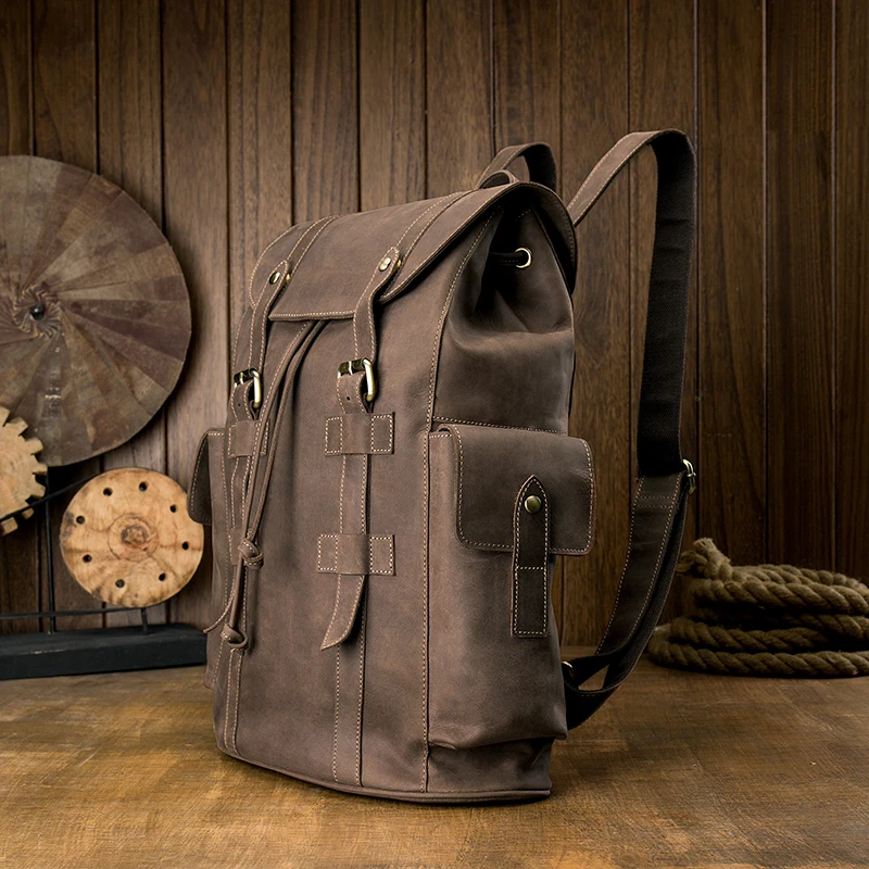 Men's Backpack Shoulder Bag Men Computer Travel Backpacks Handmade Retro Original 2022 Crazy Horse Leather First Layer | Багаж и сумки