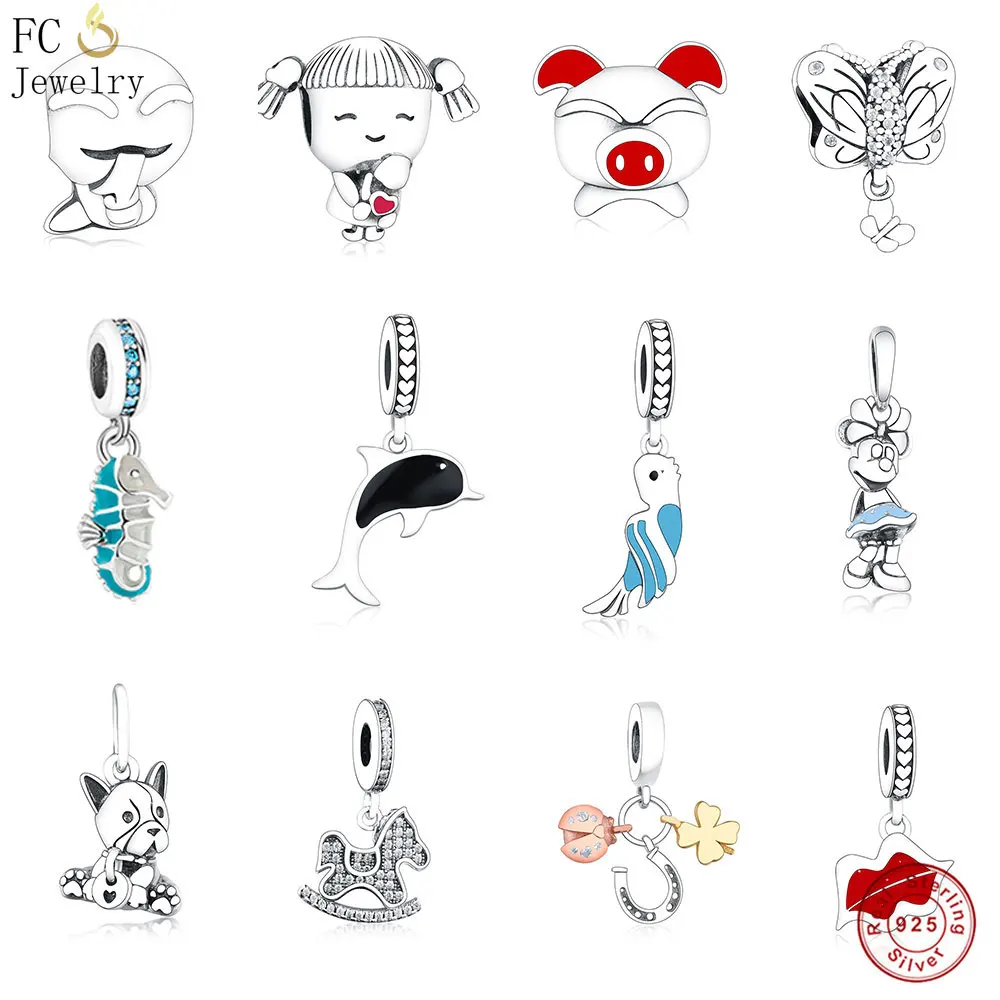 FC ювелирные изделия, 925 пробы, серебряный, морской конь, животное, подвеска в виде морского конька, бусины, свисающие, подходит для оригинала Pandora, очаровательный браслет Berloque