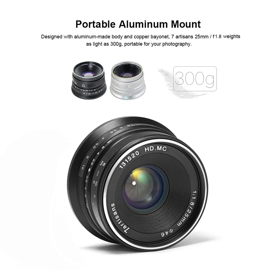 7artisans 25mm f1.8 Prime Lens to All Single Series for E Mount Canon EOS-M Mout Micro 4/3 Cameras A7 A7II A7R Free Shipping | Электроника