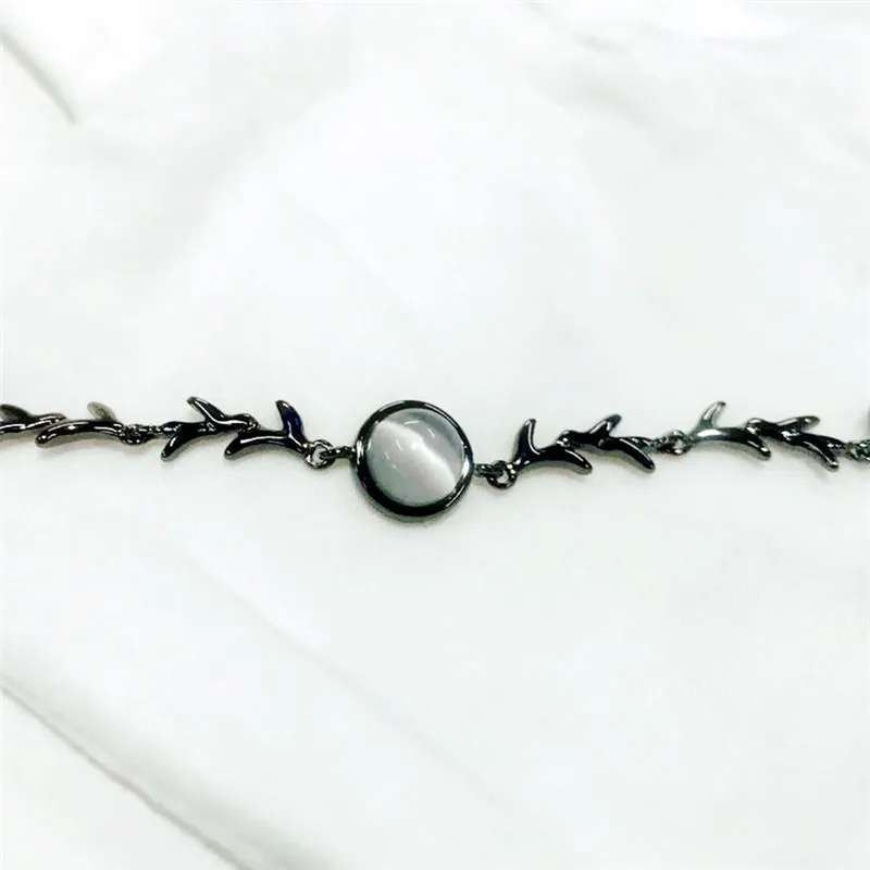 Браслет из тибетского серебра с опалом и камнем Женские аксессуары черного