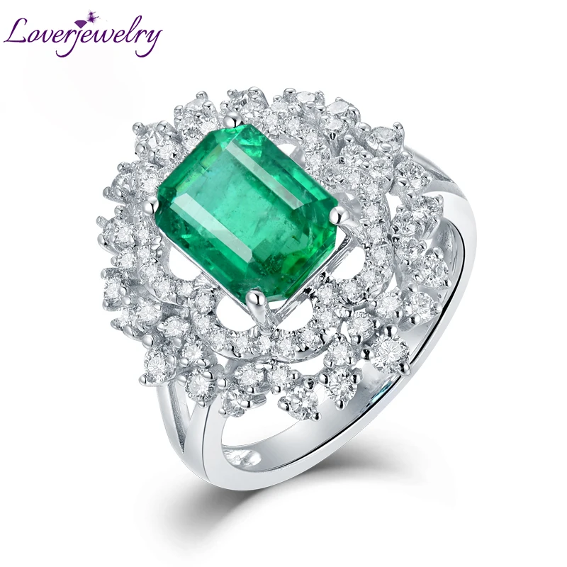 LOVERJEWELRY, женское роскошное обручальное кольцо с натуральным изумрудом, 18 К, белое золото, бриллианты, модные ювелирные изделия для женщин, вечерние кольца