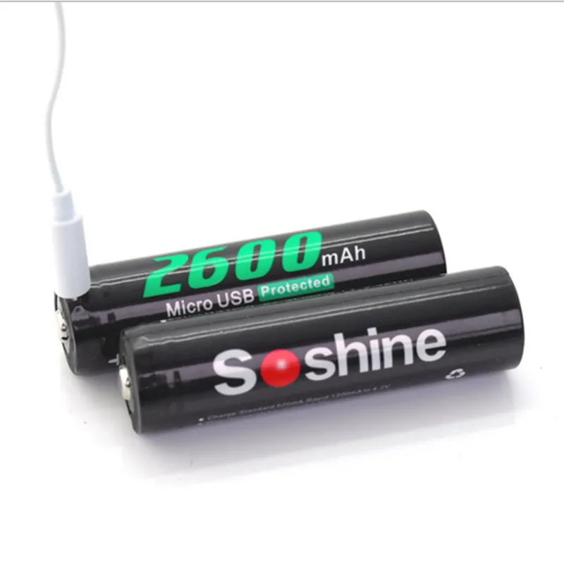 Soshine Li Ion 18650 2600mAh 3 7 V перезаряжаемая защищенная батарея со встроенным микро USB