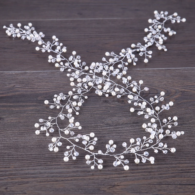 90 см Мода Silver Pearl Свадебные Длинные повязка Диадемы для невесты аксессуары волос