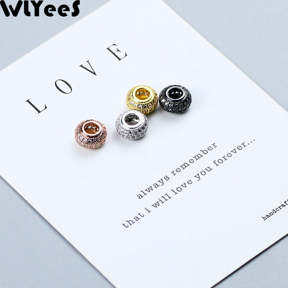 

WLYeeS 2pcs White zircon Copper Coin bead 8mm flat Round Micro Inlay Crystal metal Spacer Loose bead Jewelry bracelet making DIY