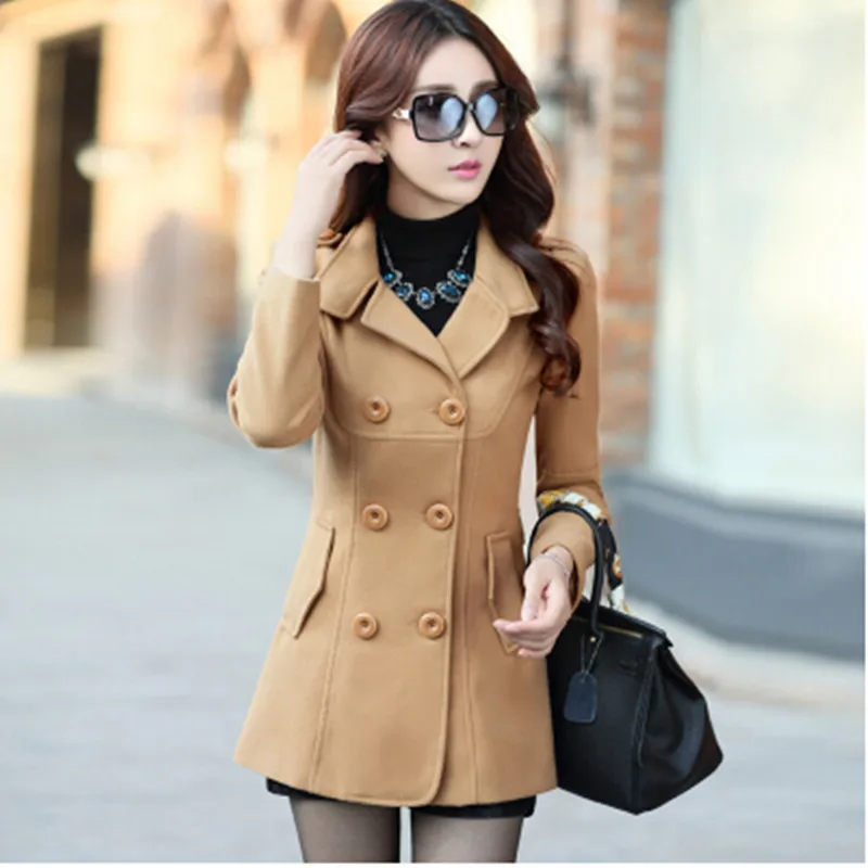 Зимнее шерстяное пальто для женщин модное однотонное двубортное с отложным